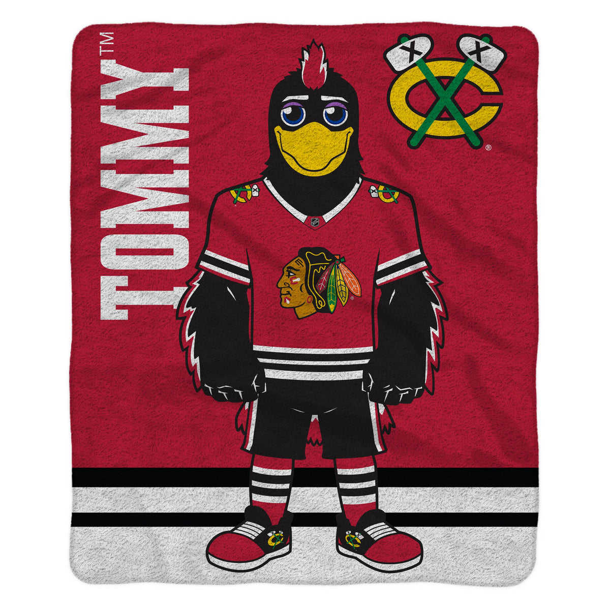 Chicago Blackhawks Tommyhawk Sleep Squad Blanket &amp; 10&quot; Bleacher Creature Bundle