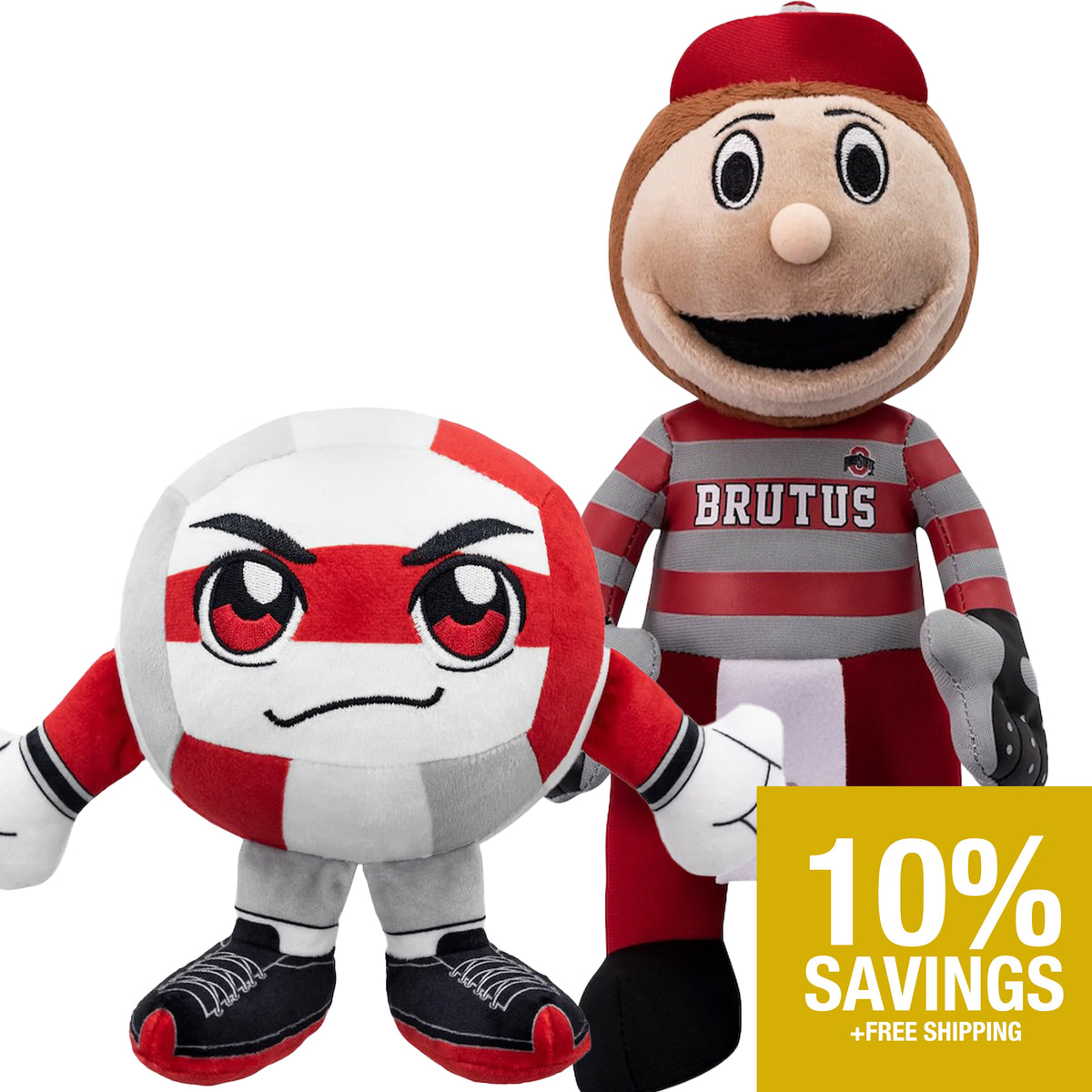 Ohio State Buckeyes Bundle: Brutus 10&quot; Plush &amp; Buckeyes Volleyball Kuricha Plushie