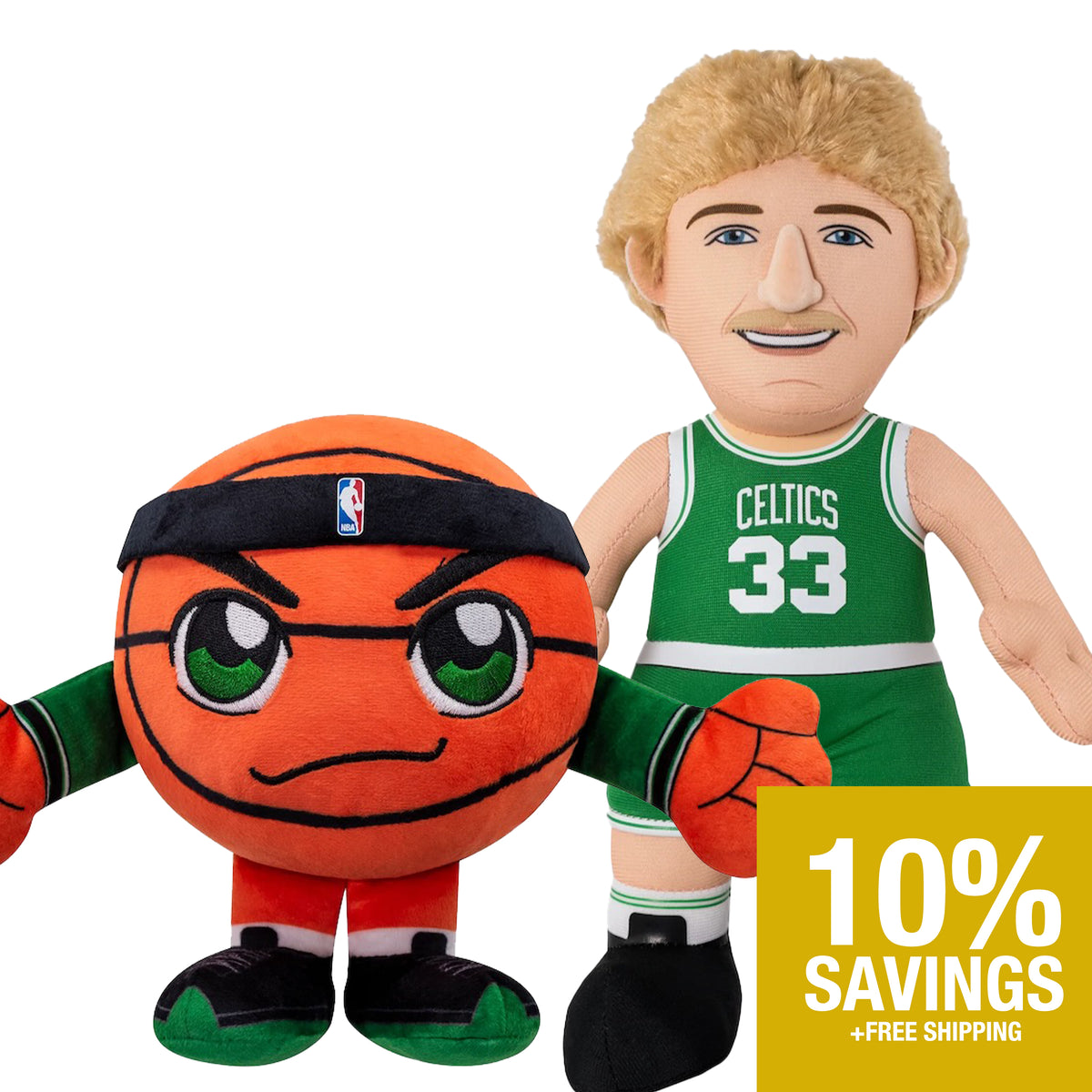 Boston Celtics Bundle: Larry Bird 10&quot; Plush &amp; Celtics Basketball Kuricha Plushie