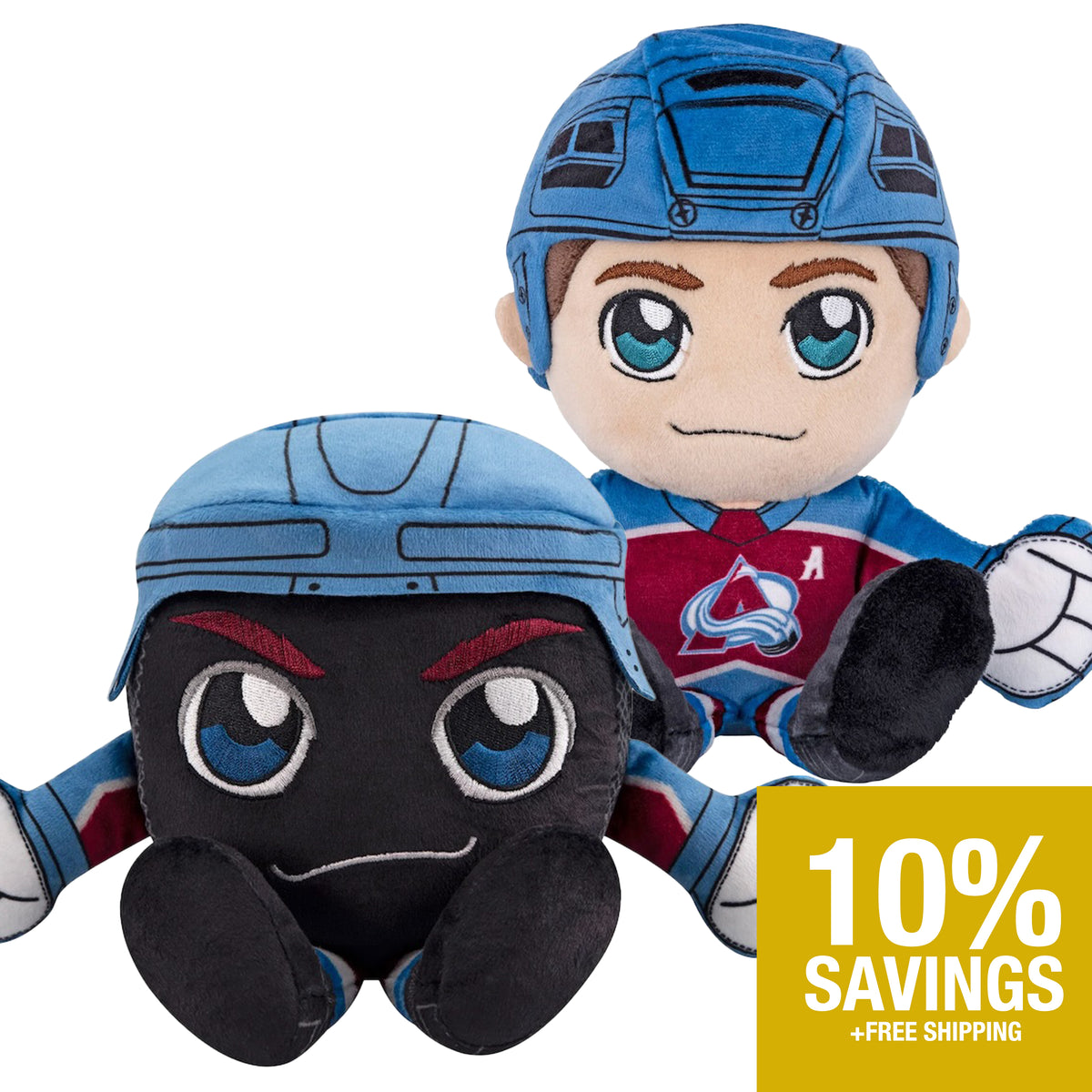 Colorado Avalanche Bundle: 8&quot; Cale Makar &amp; Avalanche Puck Kuricha Plushies