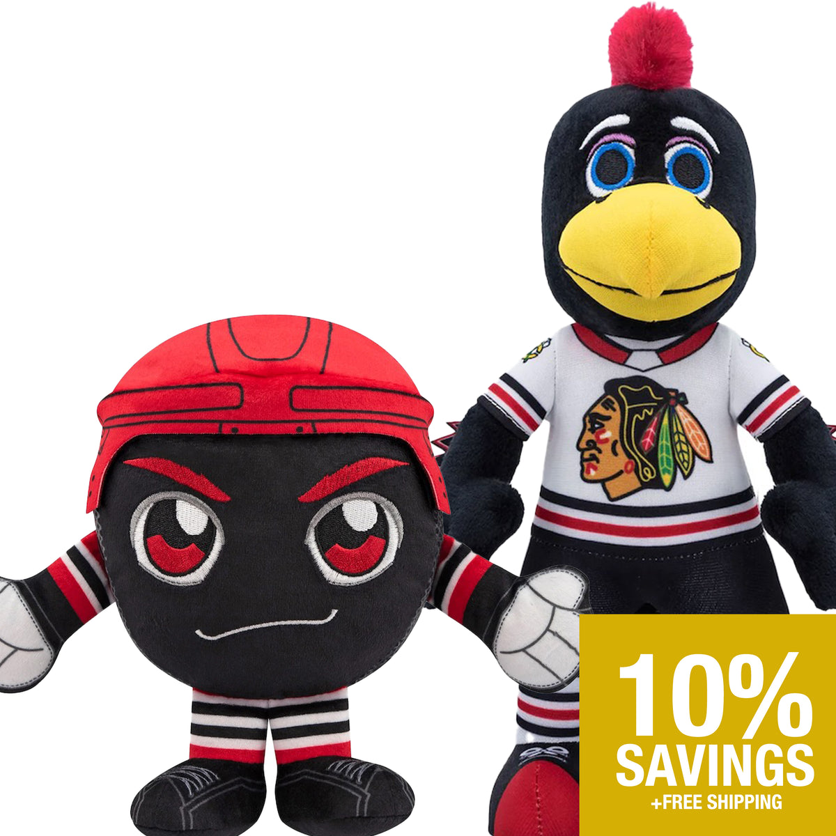 Chicago Blackhawks Bundle: Tommyhawk 10&quot; Plush &amp; Blackhawks Puck Kuricha Plushie