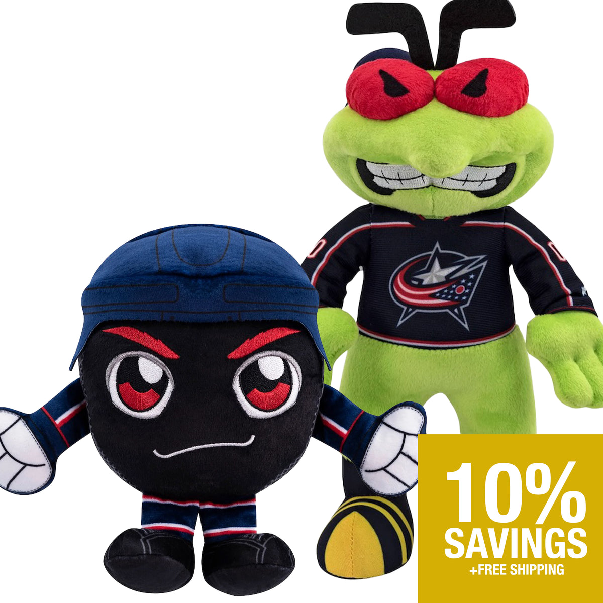 Columbus Blue Jackets Bundle: Stinger 10&quot; Plush &amp; Blue Jackets Puck Kuricha Plush