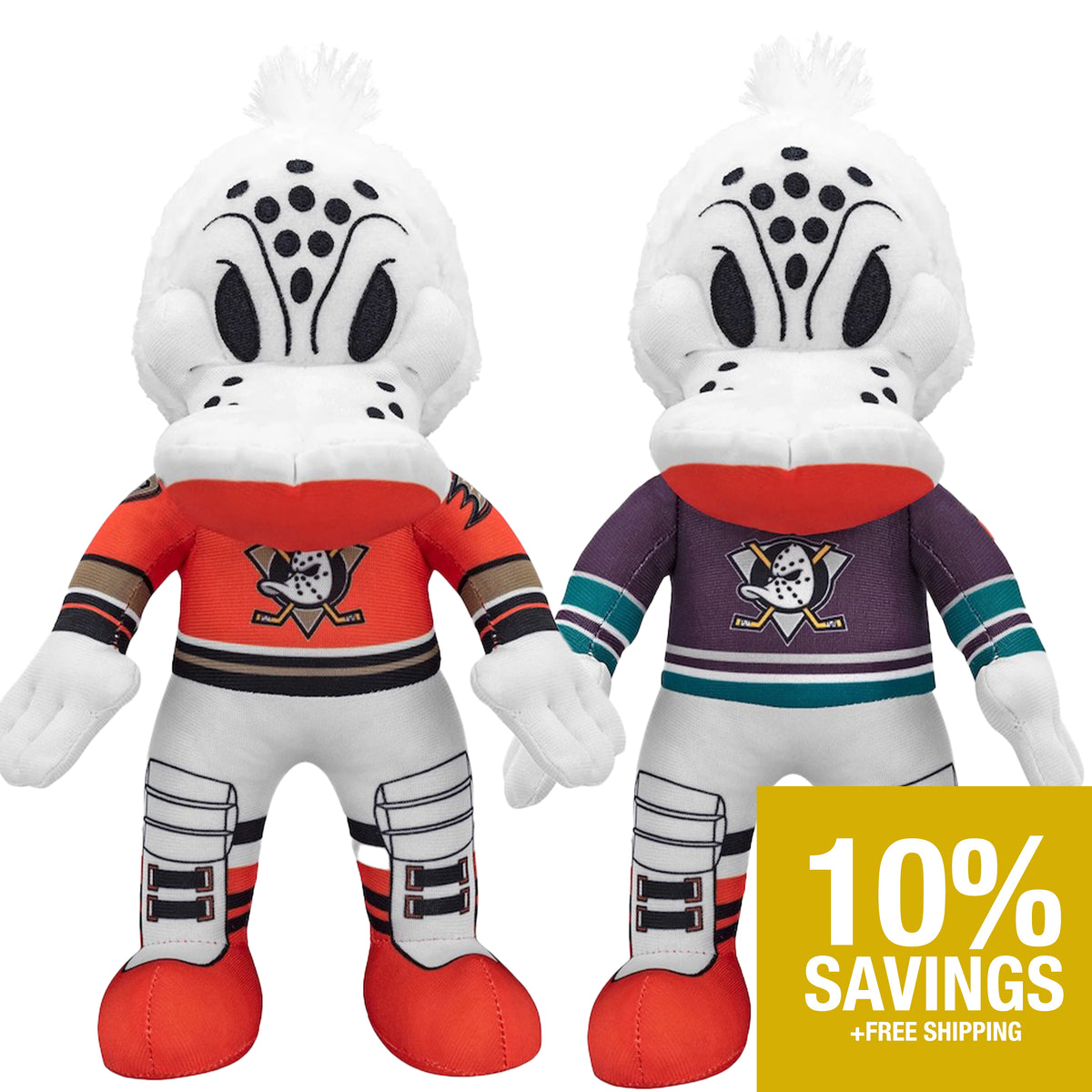 Anaheim Ducks Wild Wing Bundle: Alt Orange &amp; Retro Uniforms 10&quot; Plush Figures