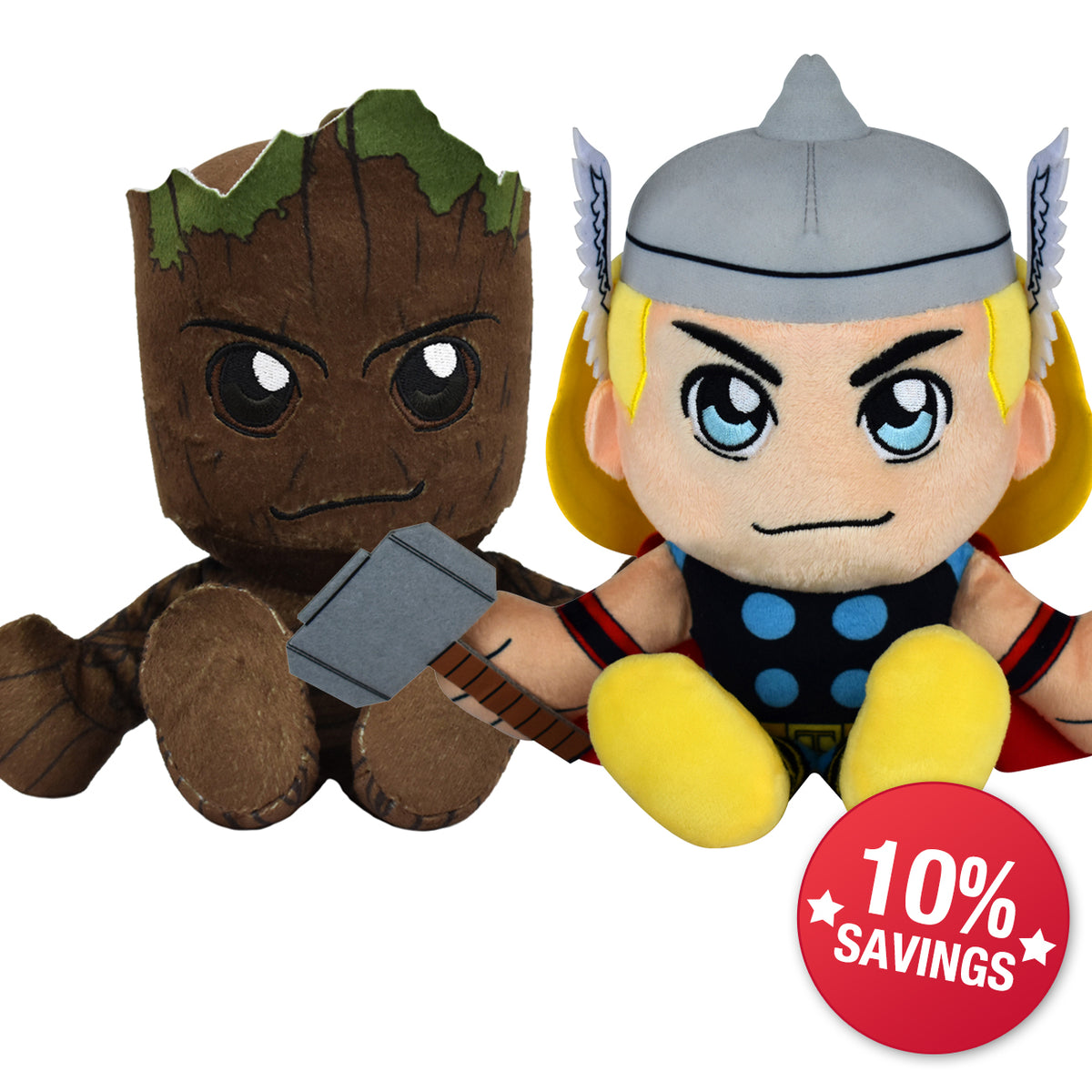 Marvel Groot and Thor 8&quot; Kuricha Plush Bundle