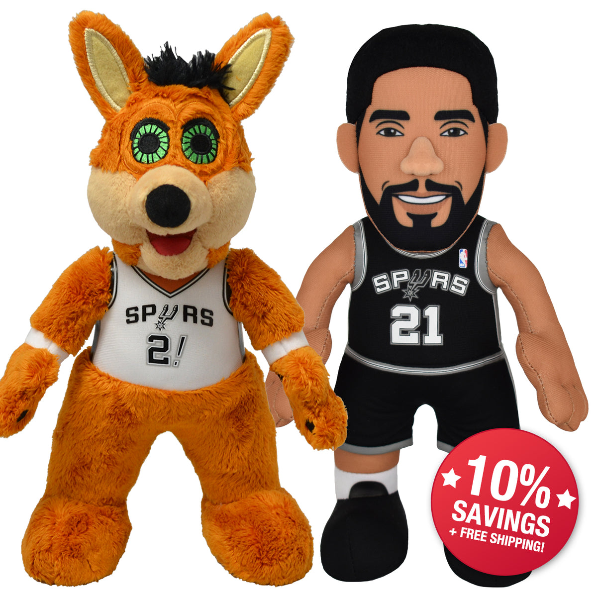 San Antonio Spurs Coyote &amp; Tim Duncan 10&quot; Plush Figures Bundle